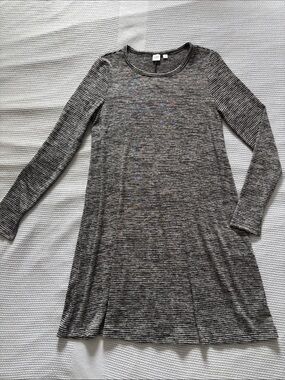 GAP Black and Gray Striped Long Sleeve Midi Dress
